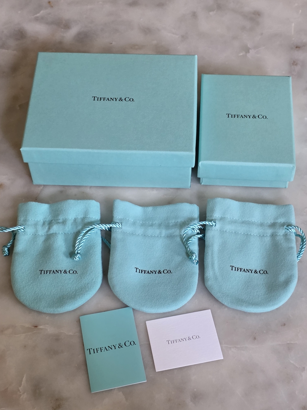 Tiffany & Co. Blue Jewelry Pouches and Boxes Set